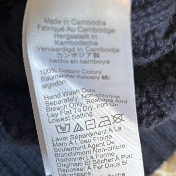 J.Crew Cable-knit puff-sleeve Crewneck Fisherman Sweater Size Large in Navy Blue - Picture 5 of 6